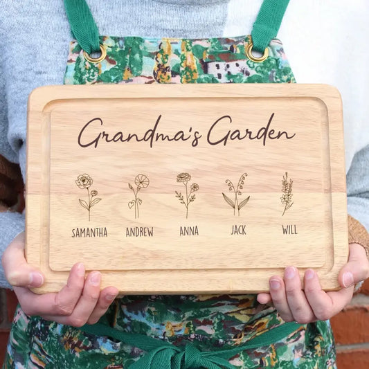 Custom Birth Flower Bamboo Cutting Board Mother's Day Gift